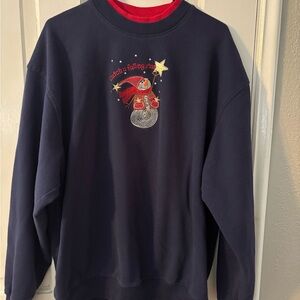 Navy Crewneck Sweatshirt with Red Graphic Accent